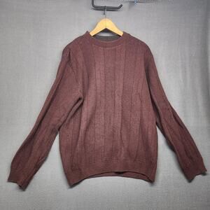 Bill Blass Sweater Mens Large Burgundy Textured Knit Ribbed Crewneck Pullover